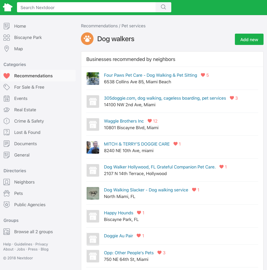 neighborhood dog walker recommendations through Nextdoor