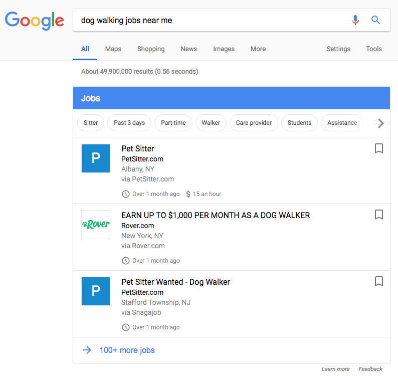 search Google for dog walking jobs